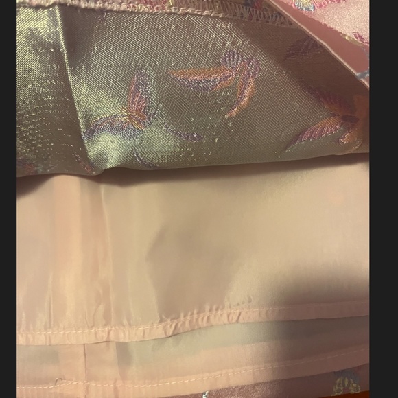 Shiny metallic pink with birds satiny brocade mini skirt NWT - Picture 5 of 9